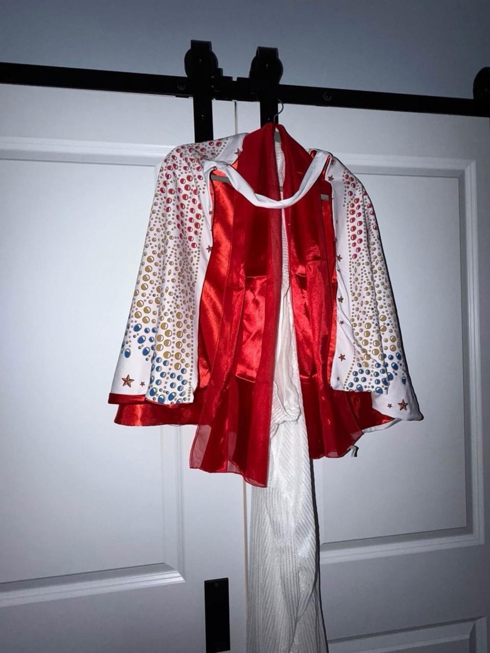 Women’s Elvis Costume | White Sequin Jumpsuit + Cape + Scarf | Size M